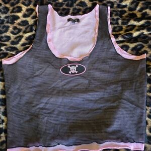 dELiA*s Layered Mesh Skull Patch Cropped Tank Top